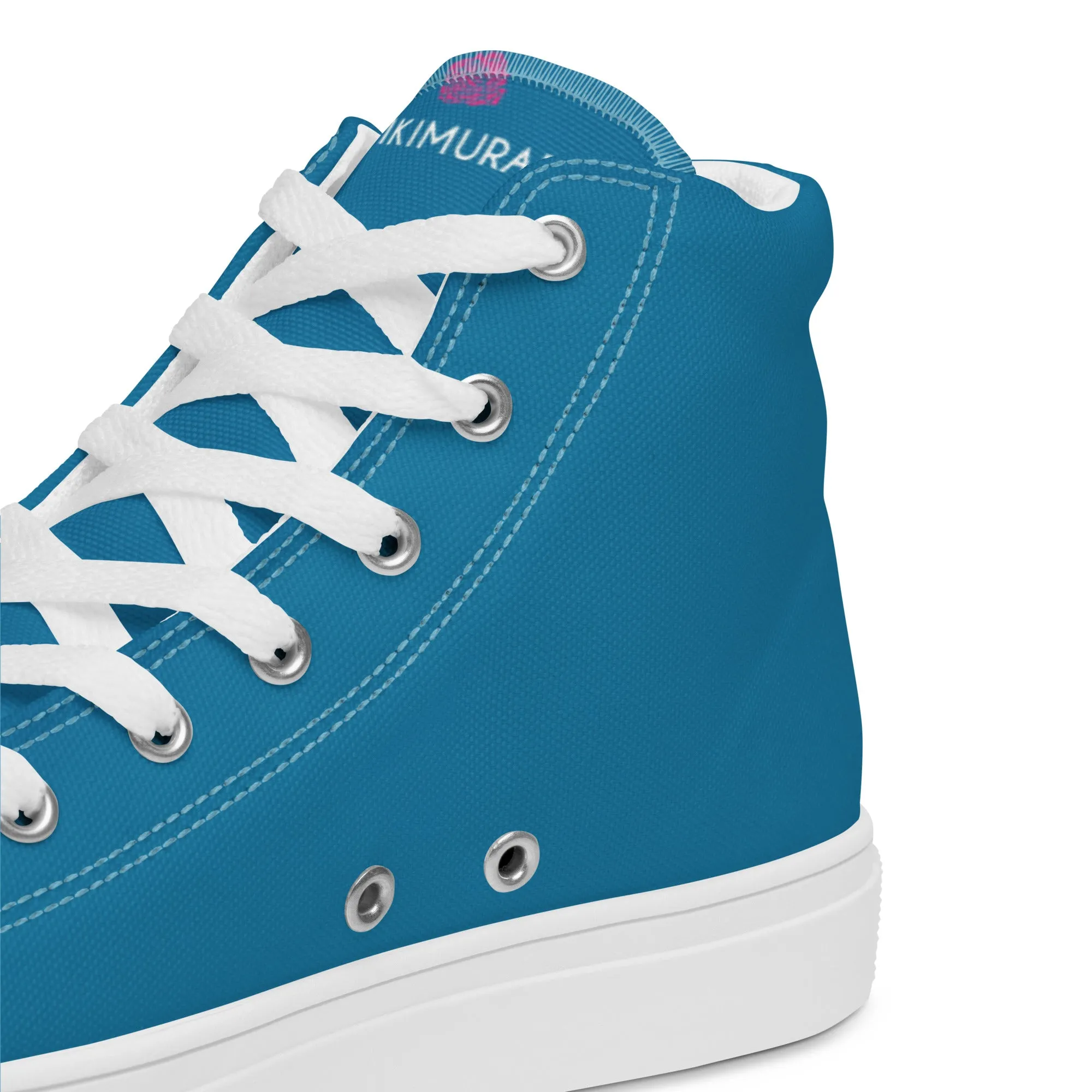 Teal Blue Men's High Tops, Solid Color Best Mens high top canvas shoes Waterproof Snow Boots