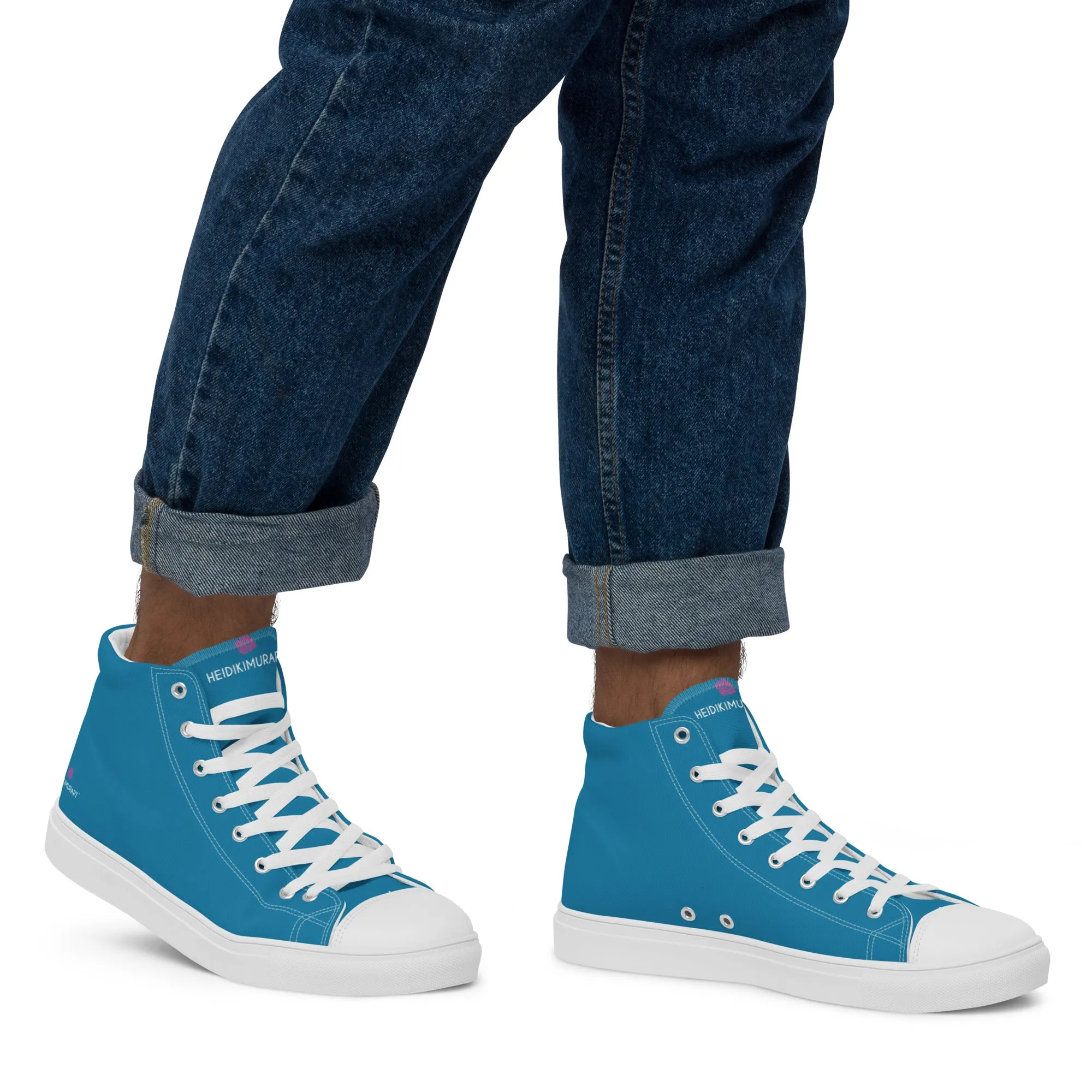 Boots Movie Teal Blue Men's High Tops, Solid Color Best Mens high top canvas shoes