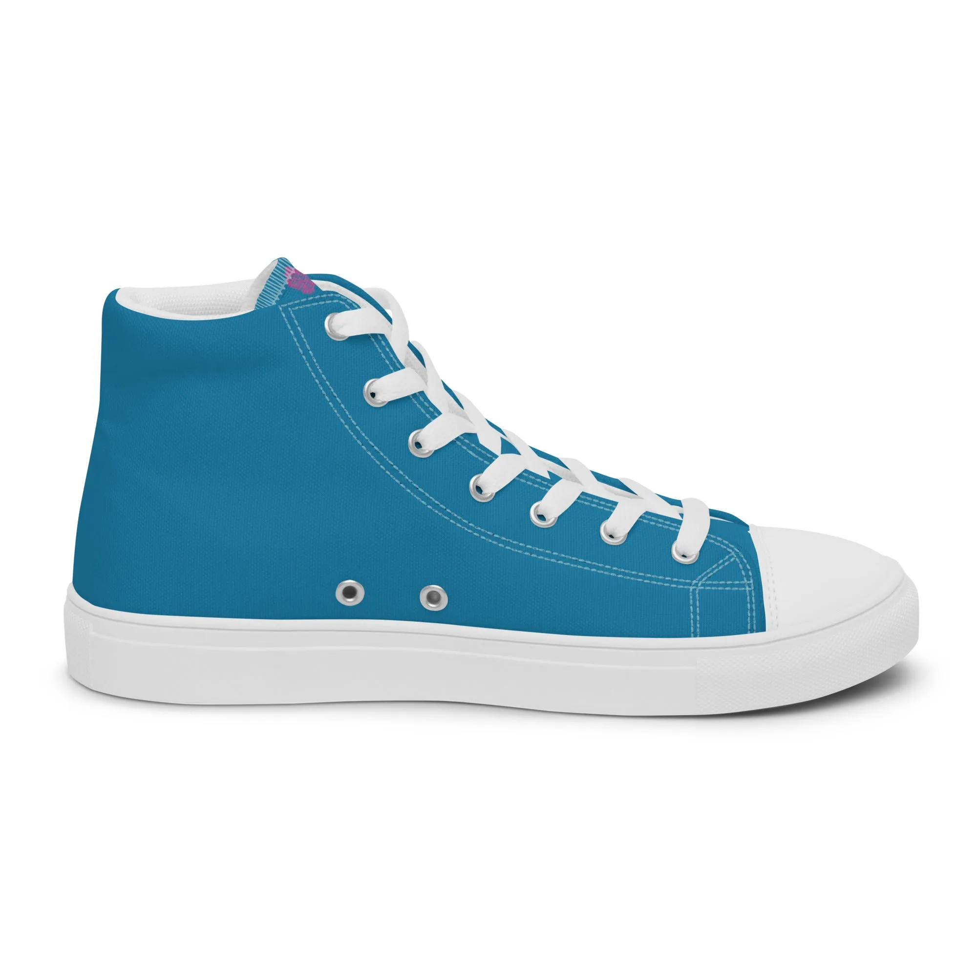 Teal Blue Men's High Tops, Solid Color Best Mens high top canvas shoes Leather Work Boots