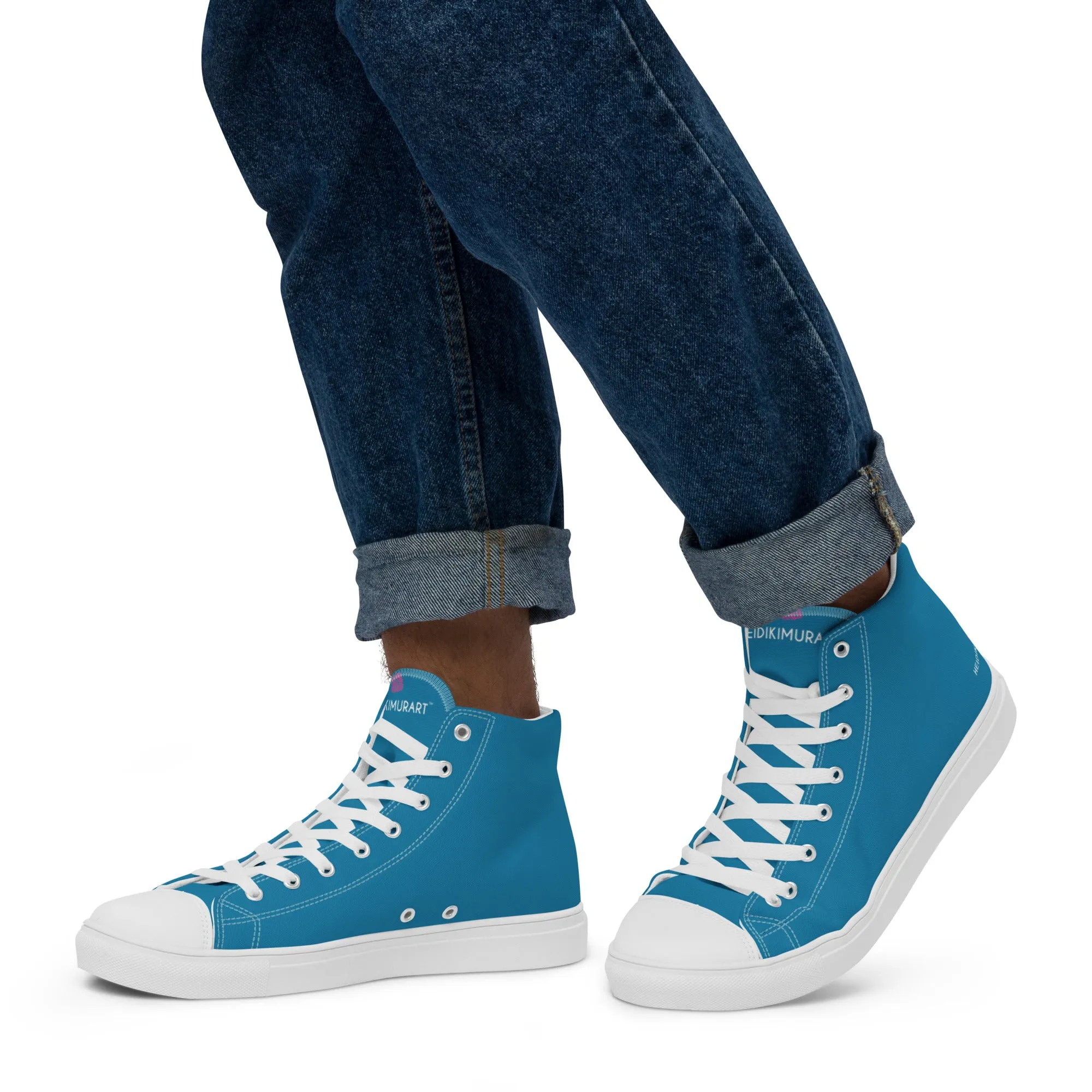 Isabel Marant Boots Teal Blue Men's High Tops, Solid Color Best Mens high top canvas shoes