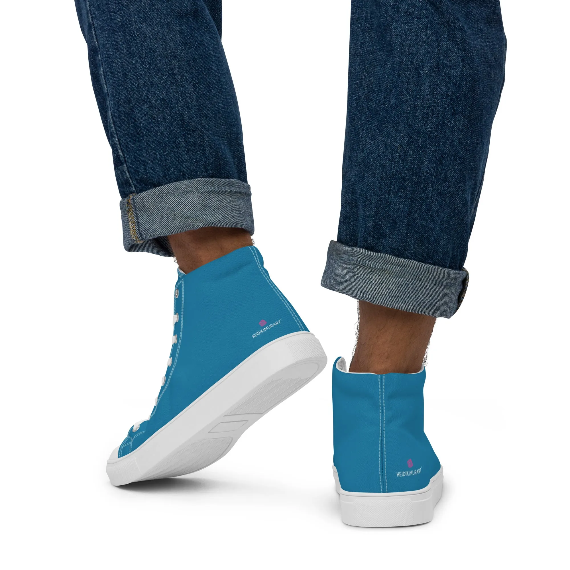 Teal Blue Men's High Tops, Solid Color Best Mens high top canvas shoes Muck Boots Arctic Sport