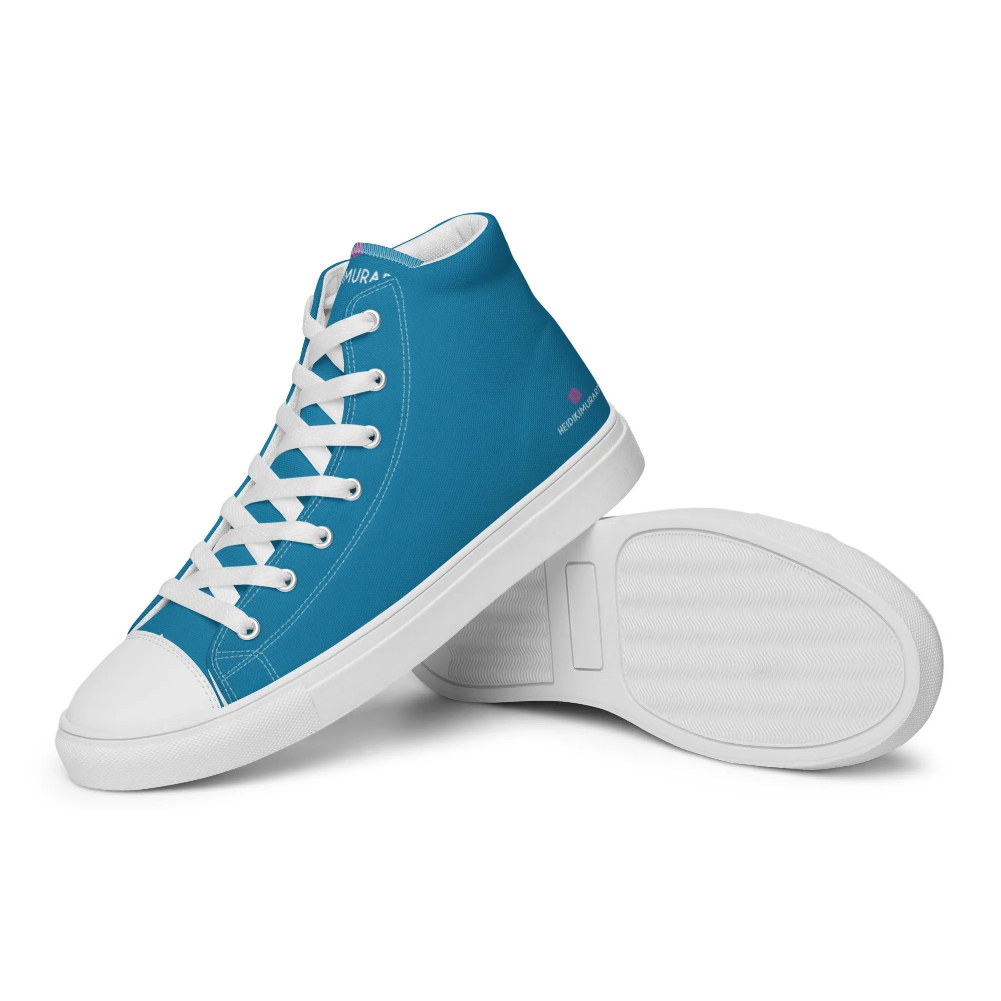 Work Western Boots Teal Blue Men's High Tops, Solid Color Best Mens high top canvas shoes