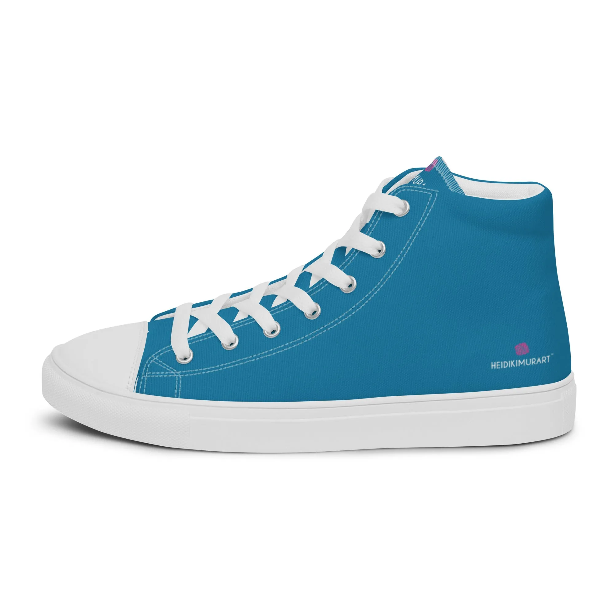 Teal Blue Men's High Tops, Solid Color Best Mens high top canvas shoes Formal Boots