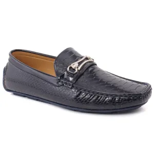 Lane Bryant Flat Shoes Men JALEN Glossy Textured Surface Metal Buckle Moccasin Shoes