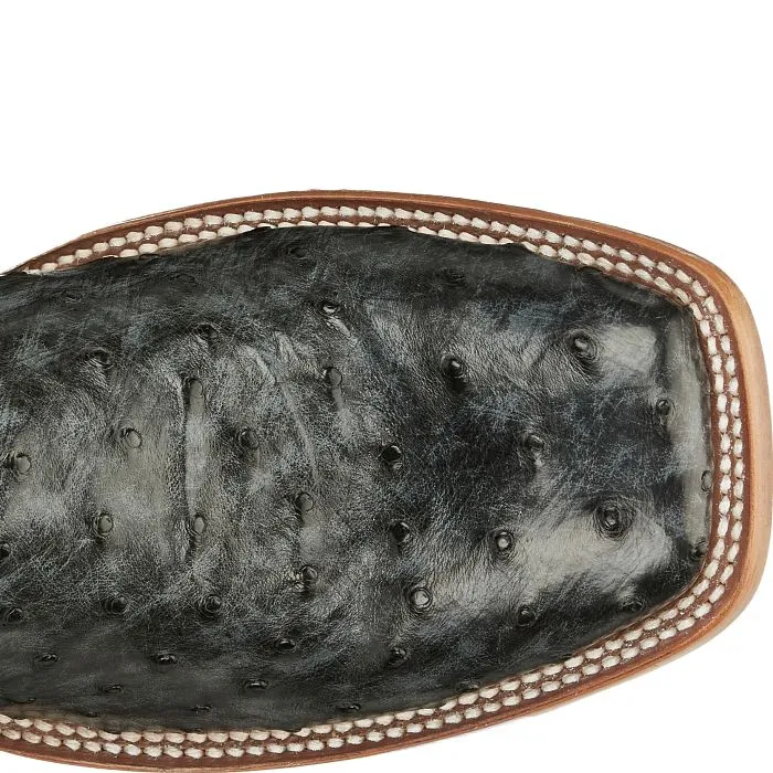 Tony Lama Moore 11" Grey Blackened Blue Goat Full Quill Ostrich Wide Square Toe Boot Steel Toe Work