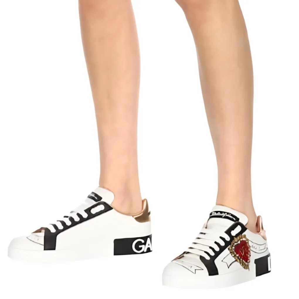 White Gym Sneakers Dolce & Gabbana Portofino Print With Embroidery Sneakers