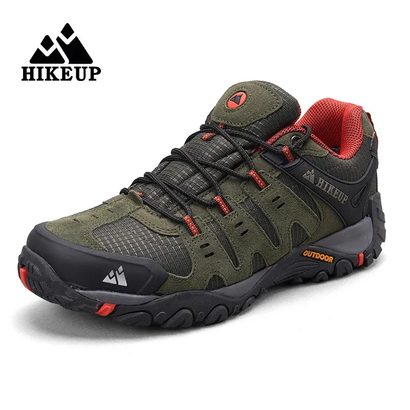 HIKEUP Men's Hiking Shoes Suede Leather Outdoor Shoes Wear-resistant Men Trekking Walking Hunting Tactical Sneakers Drop Hiking Shoes