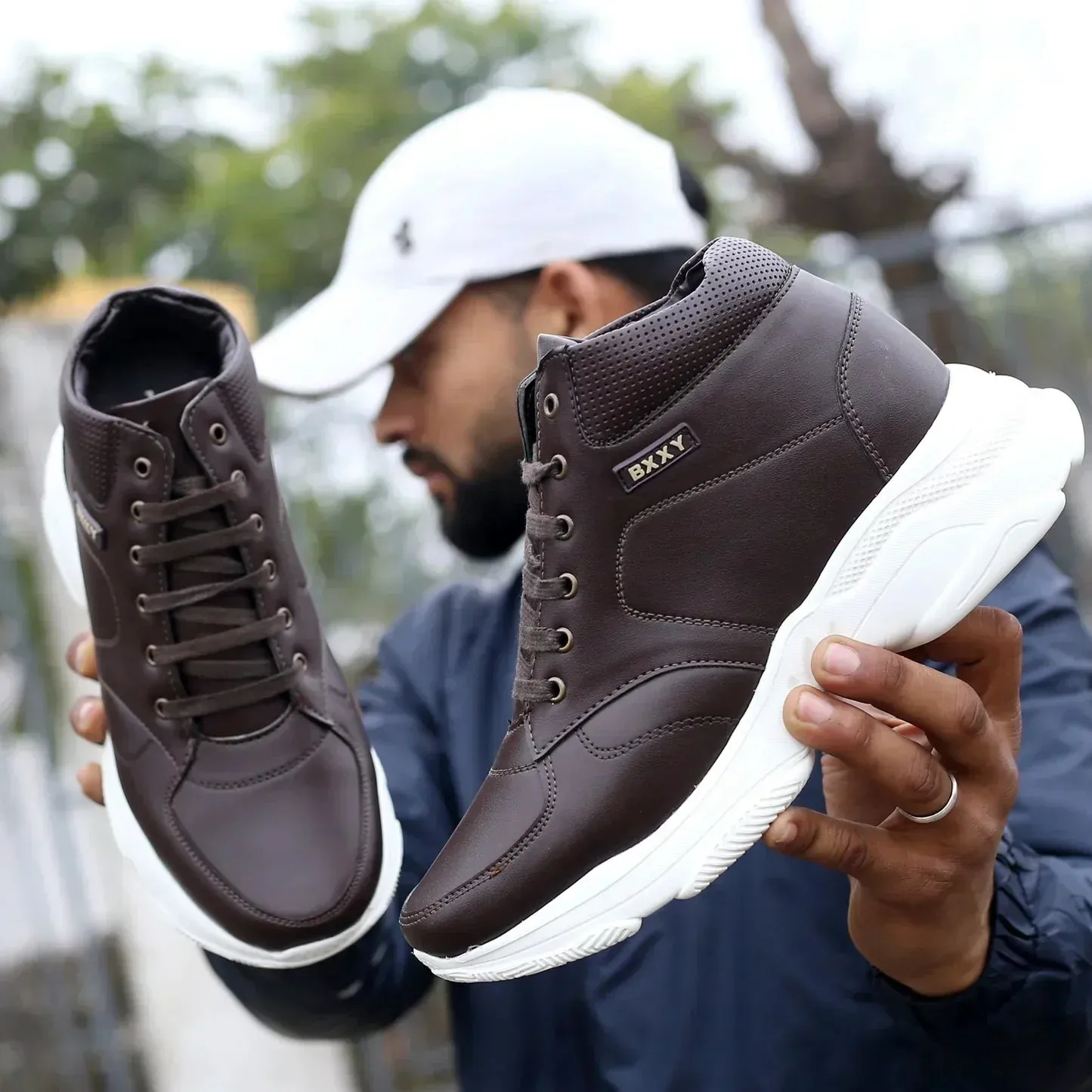 Men's Leather Casual Shoes Men's 3 Inch Hidden Height Increasing Stylish Lace-up Boots