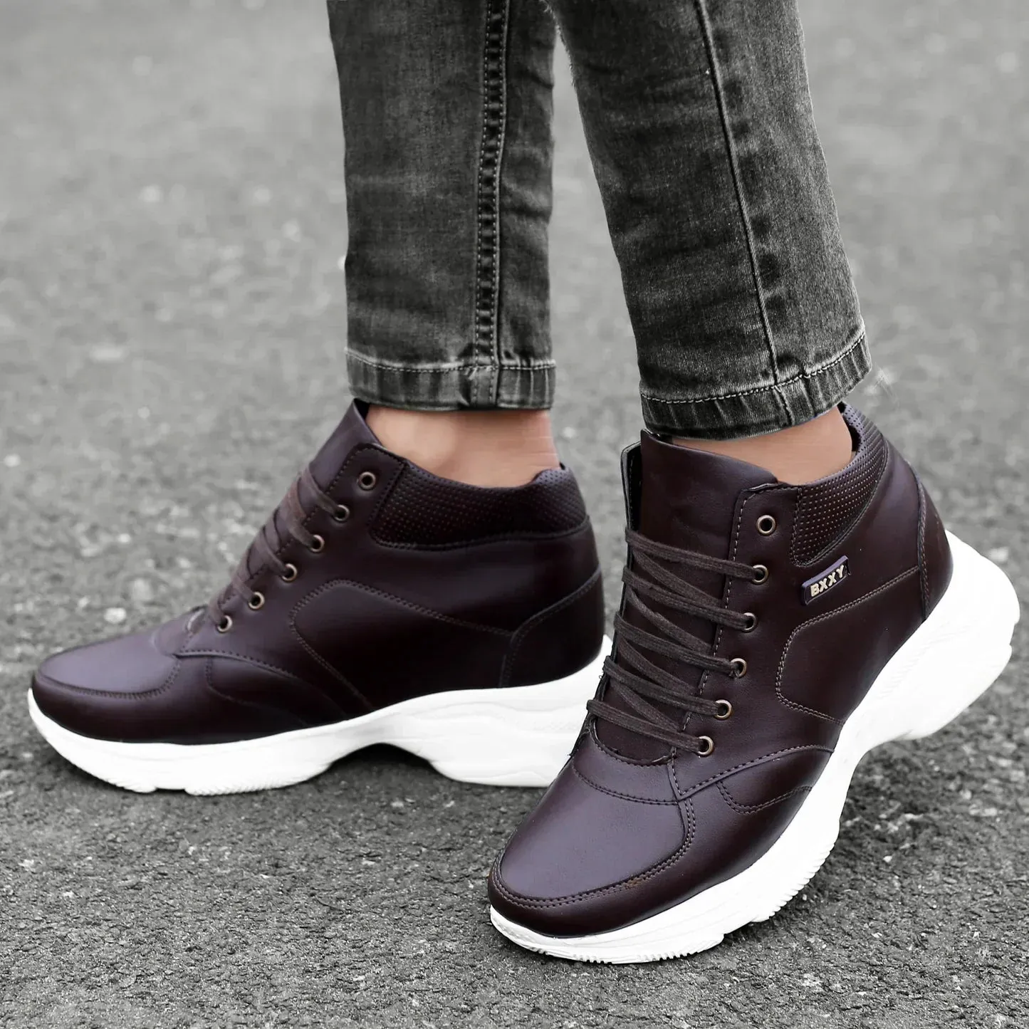 Casual Stylish Winter Shoes Men's 3 Inch Hidden Height Increasing Stylish Lace-up Boots
