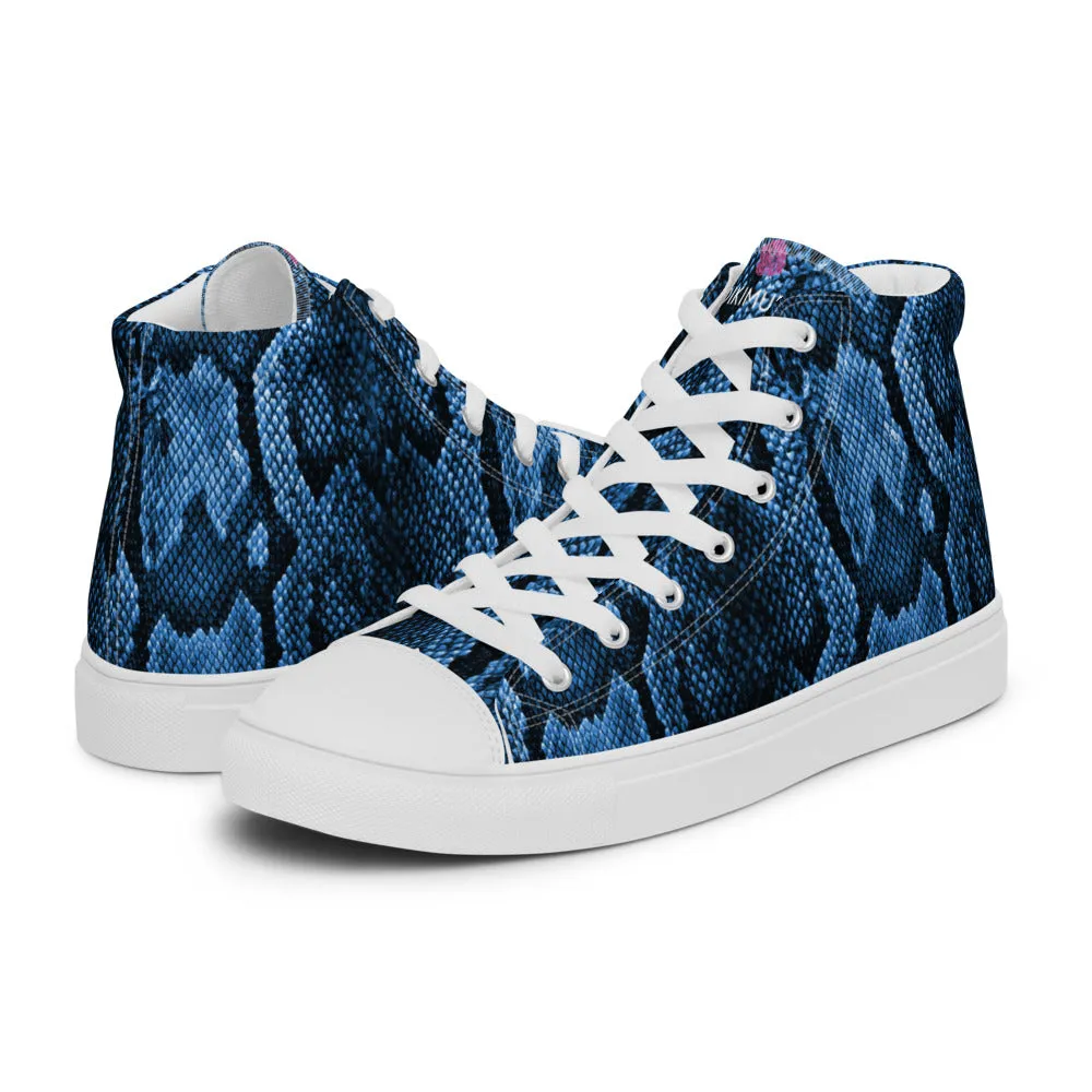 Kate Middleton Boots Blue Snake Print Men's Sneakers, Modern Python Stylish Snake Print Designer Men's High Top Tennis Shoes (US Size: 5-13)
