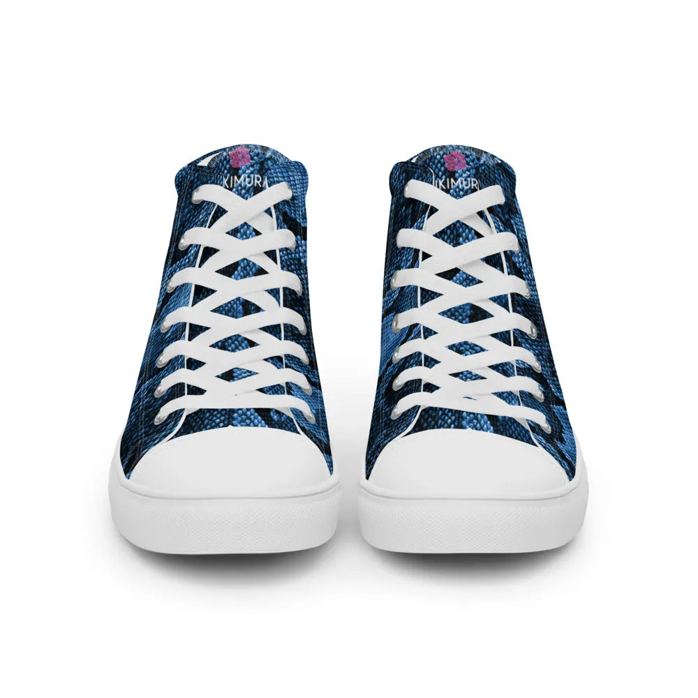 Rockey Boots Blue Snake Print Men's Sneakers, Modern Python Stylish Snake Print Designer Men's High Top Tennis Shoes (US Size: 5-13)