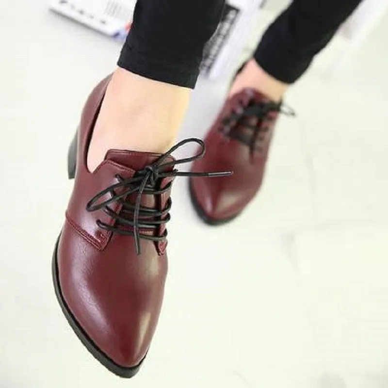 spring women shoes stylish comfortable high-heeled shoes, pointed retro lace wild single shoes work shoes Casual And Comfortable Shoes