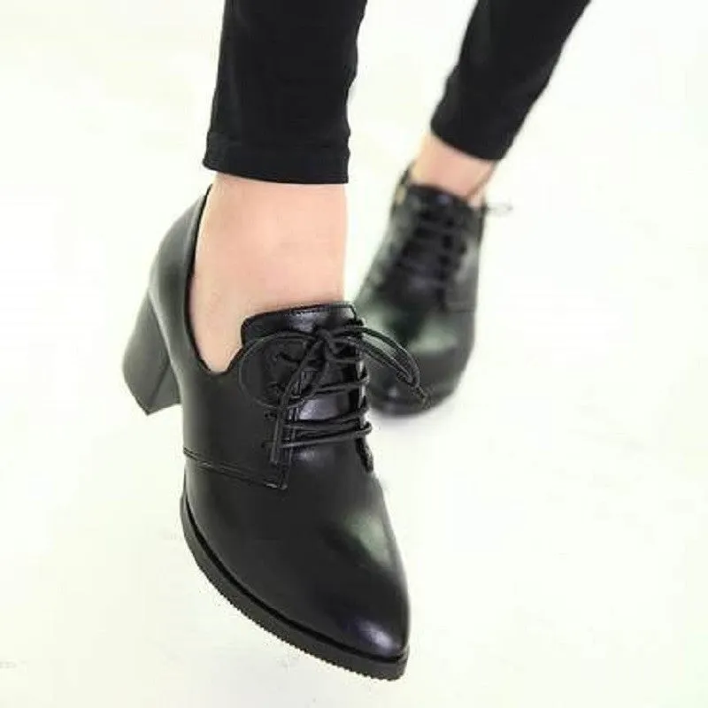 Fabric Casual Shoes spring women shoes stylish comfortable high-heeled shoes, pointed retro lace wild single shoes work shoes