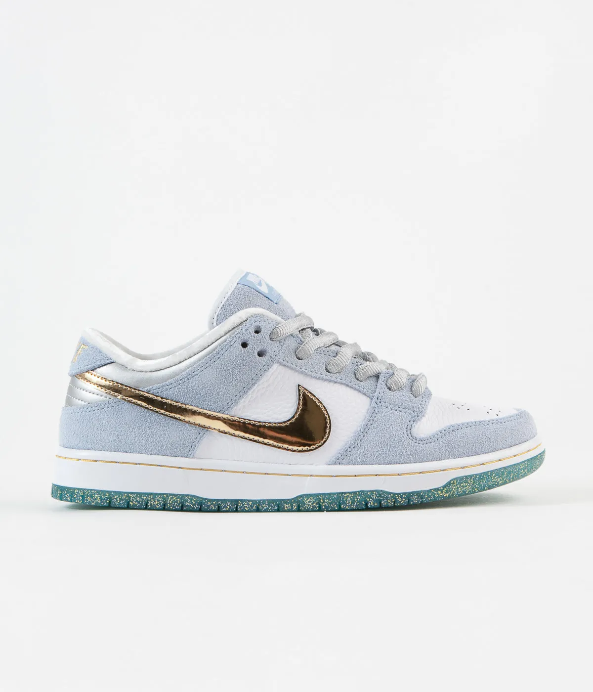 Nike SB x Sean Cliver Dunk Low Shoes - Psychic Blue / Metallic Gold - White High Arch Shoes Asics