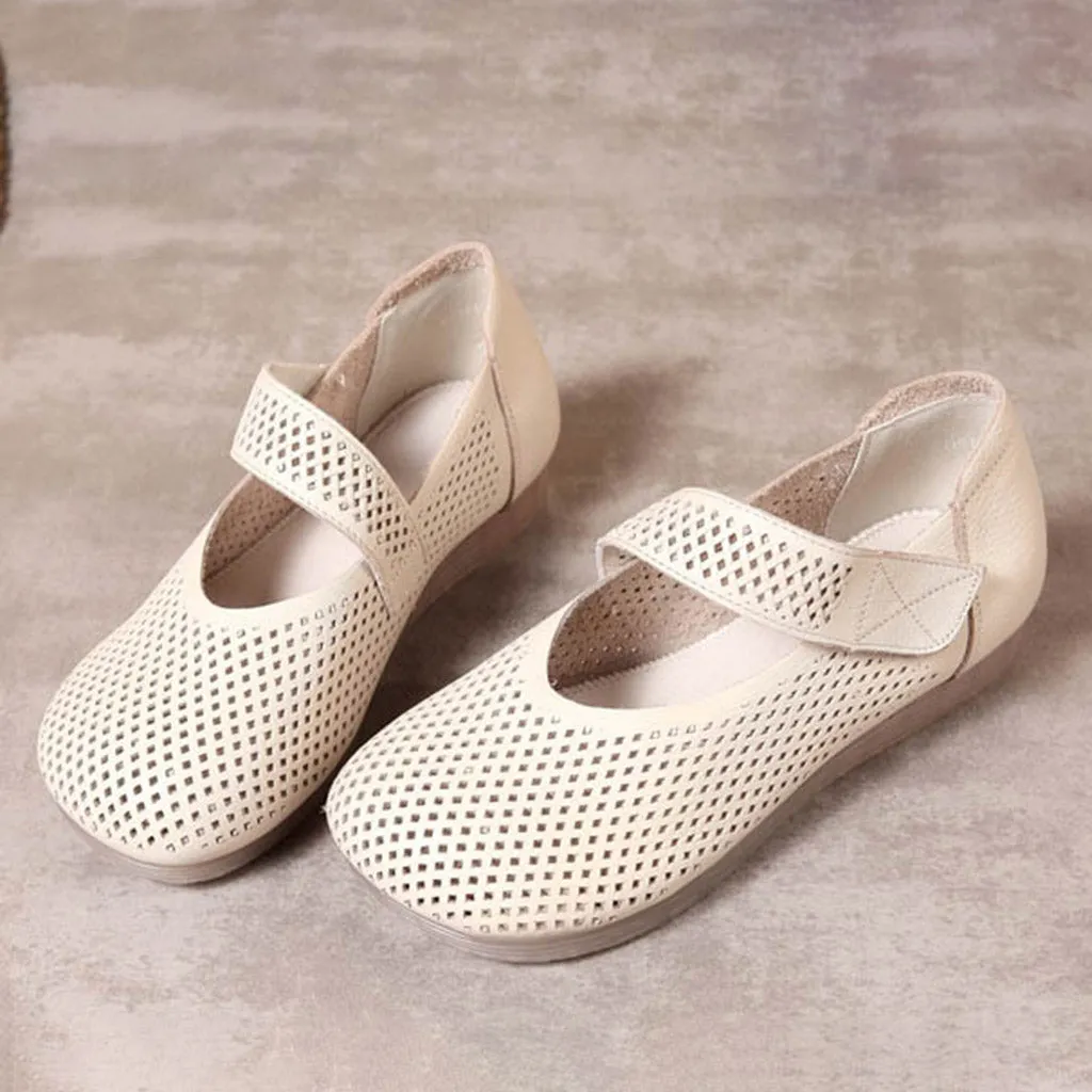 Velcro Retro Women Summer Retro Flat Shoes Flat Bottom Shoes