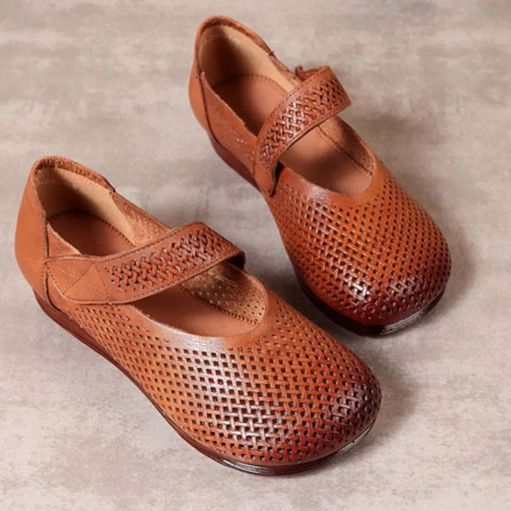 Shoes Boots Flats Velcro Retro Women Summer Retro Flat Shoes