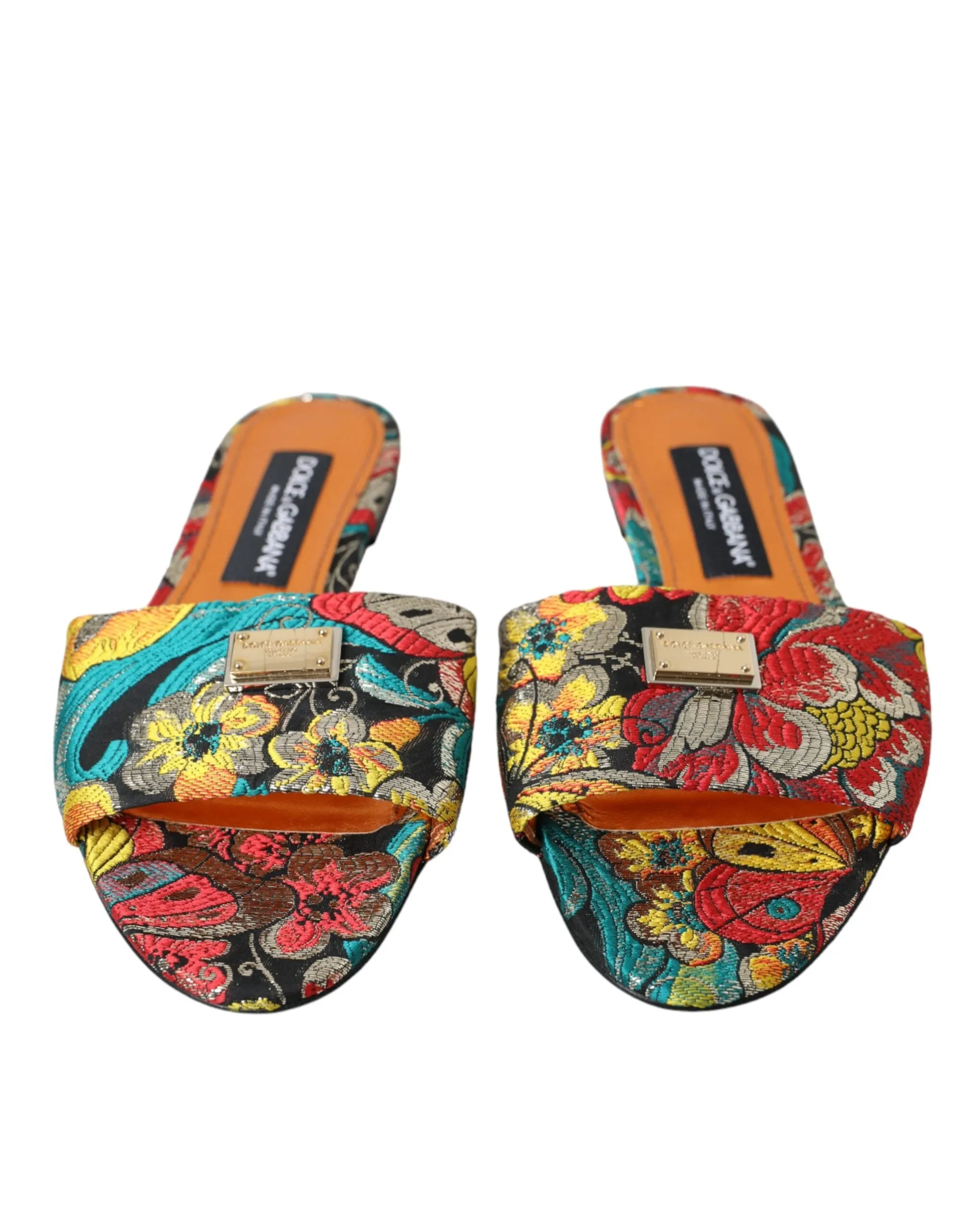 Dolce & Gabbana Multicolor Floral Brocade Logo Flats Sandals Shoes Shoes Flat Sketch