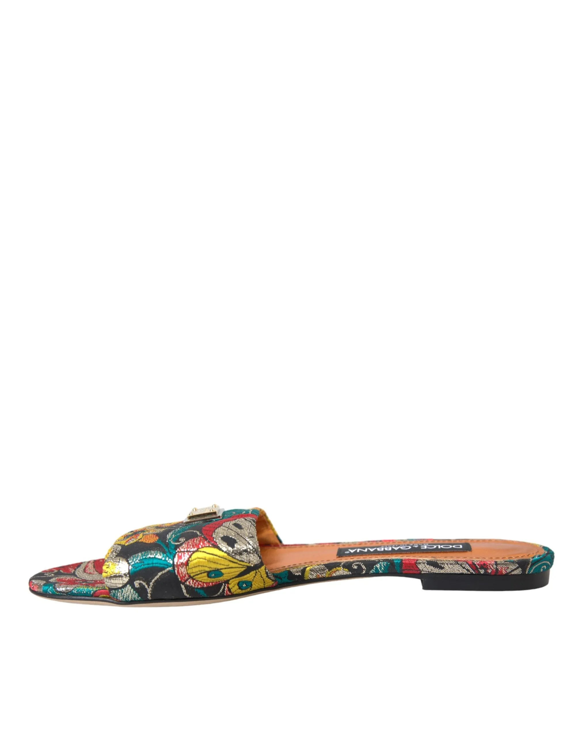 City Flats Shoes Dolce & Gabbana Multicolor Floral Brocade Logo Flats Sandals Shoes