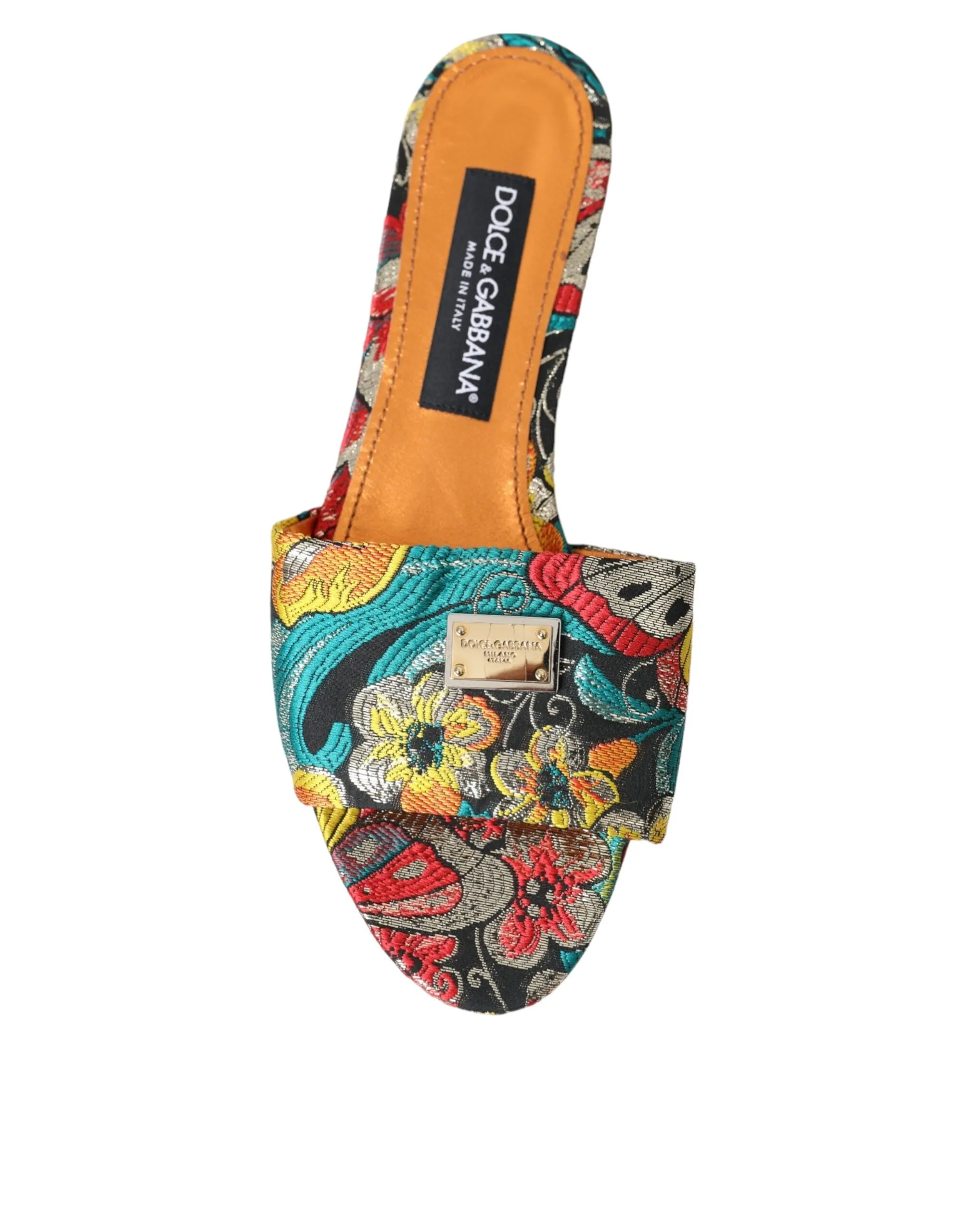 Dolce & Gabbana Multicolor Floral Brocade Logo Flats Sandals Shoes Inexpensive Flat Shoes