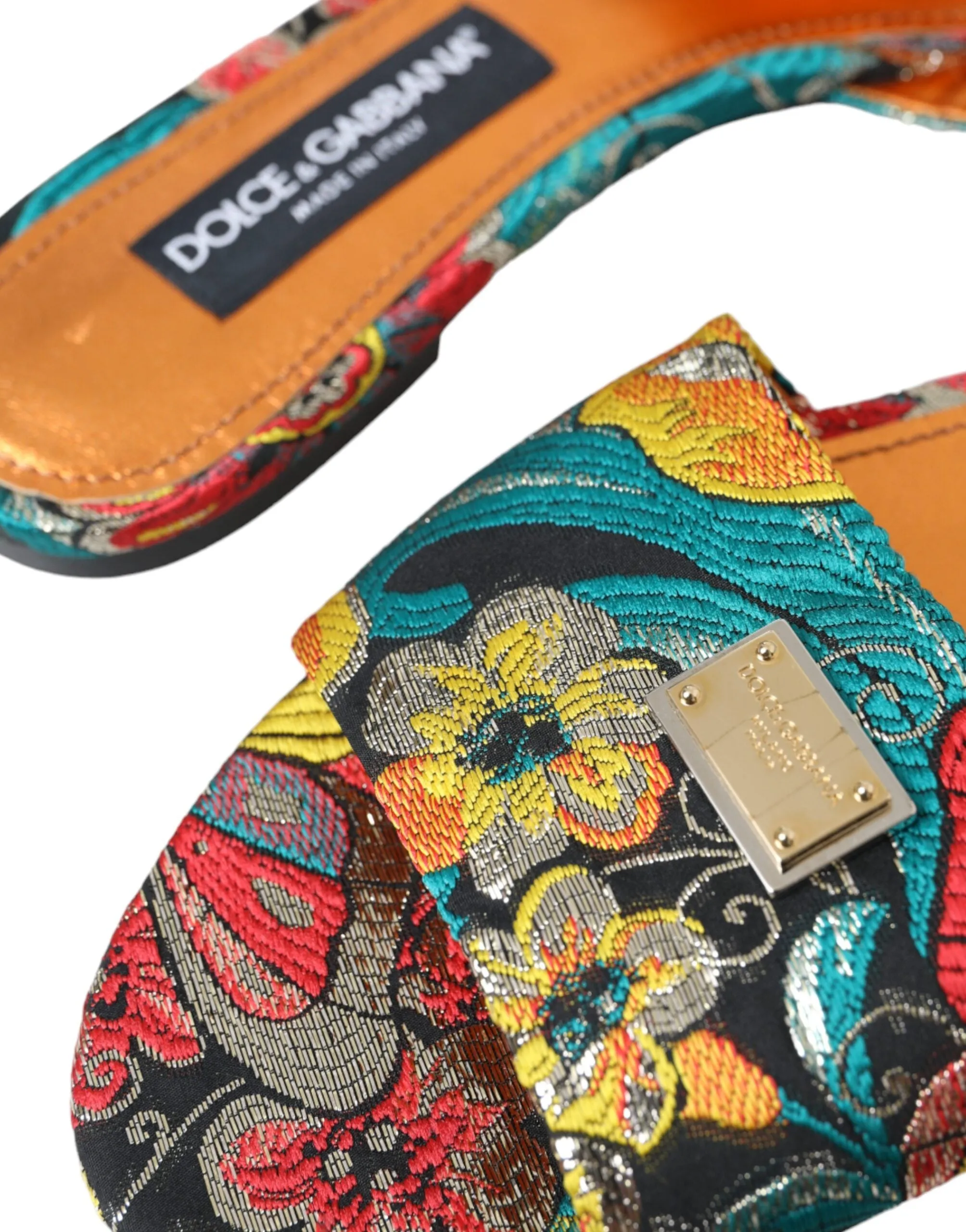 Dolce & Gabbana Multicolor Floral Brocade Logo Flats Sandals Shoes Mary Janes Shoes Flat