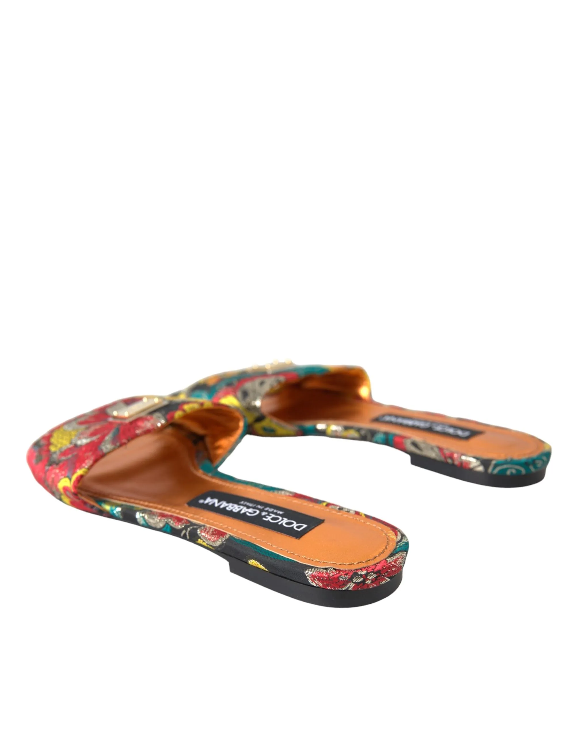Oxford Flats Shoes Dolce & Gabbana Multicolor Floral Brocade Logo Flats Sandals Shoes