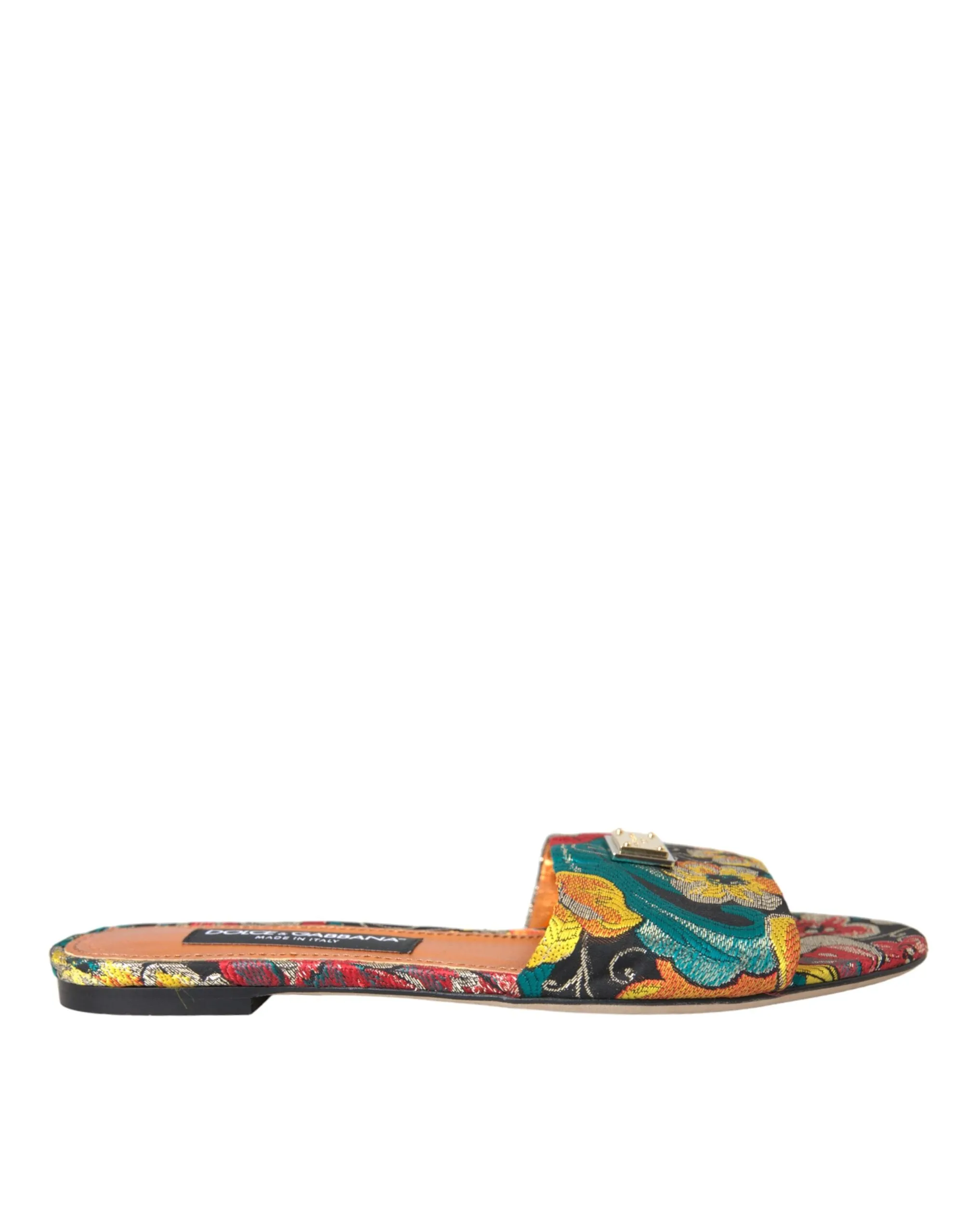 Dolce & Gabbana Multicolor Floral Brocade Logo Flats Sandals Shoes Flat Sole Shoes Formal