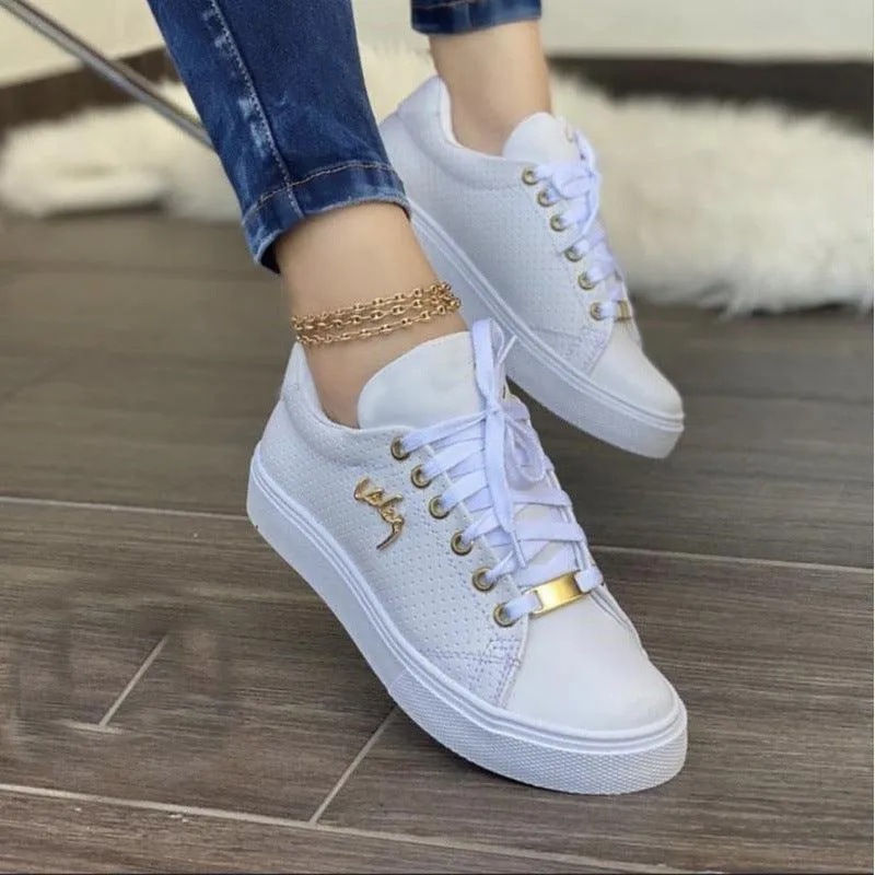 Women Flat Sneakers Breathable Lace-up Shoes Best Shoes For Gym Flat Feet