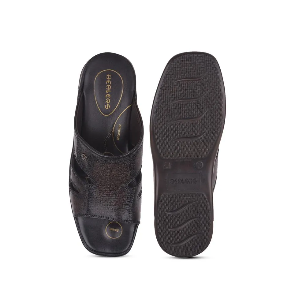 Healers Brown Casual Toe Ring Slippers For Men 2013-903 By Liberty Slide Sandals On Sale