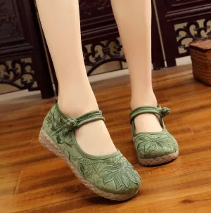 Women Embroidered Cotton Linen Casual Flat Shoes Charter Club Shoes Flats