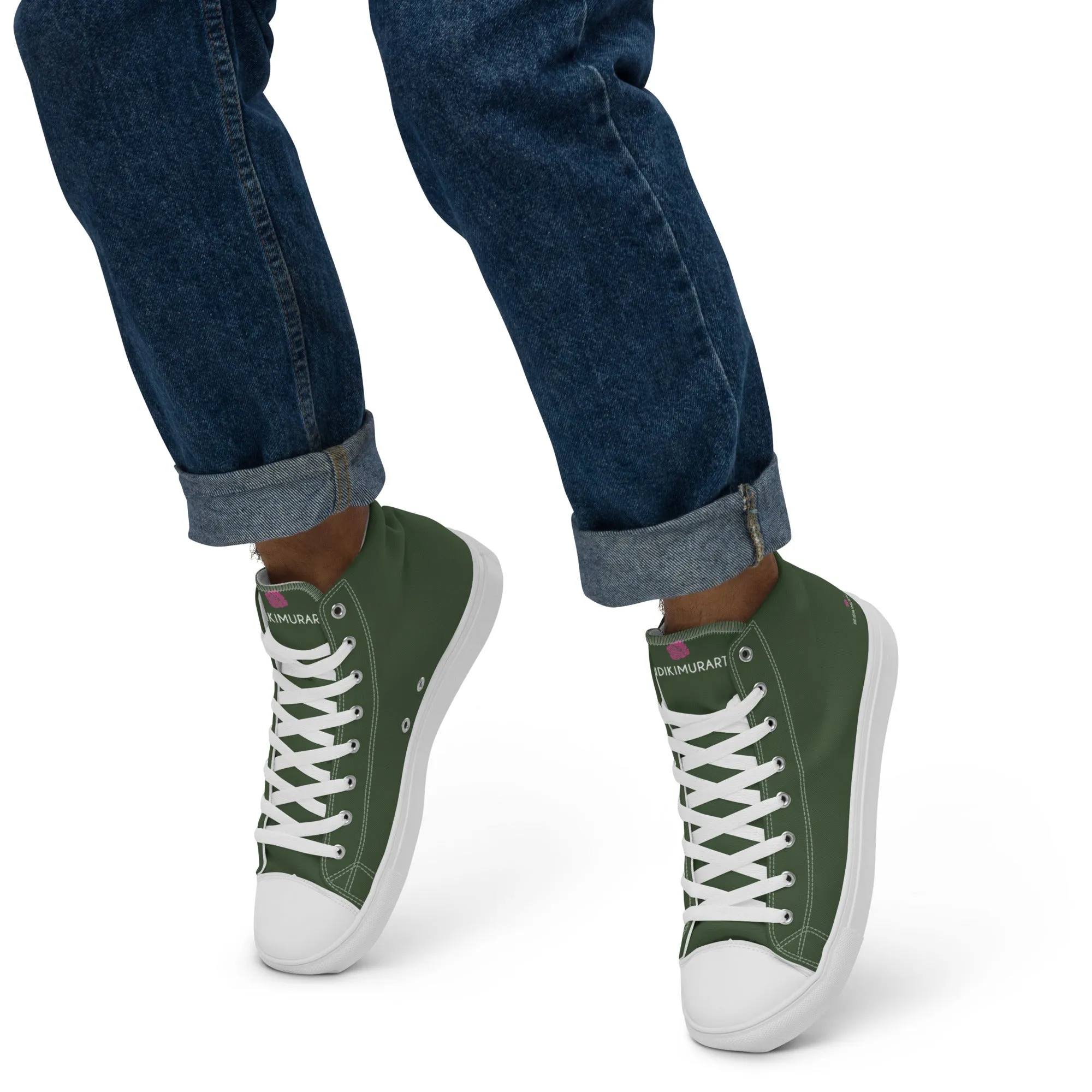 Ariat Cowboy Boots Dark Green Men's High Tops, Solid Green Color Mens High Top Sneakers Canvas Tennis Shoes With White Laces and Faux Leather Toe Caps (US Size: 5-13)