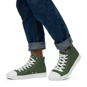 Dark Green Men's High Tops, Solid Green Color Mens High Top Sneakers Canvas Tennis Shoes With White Laces and Faux Leather Toe Caps (US Size: 5-13) Heel Ankle Boots