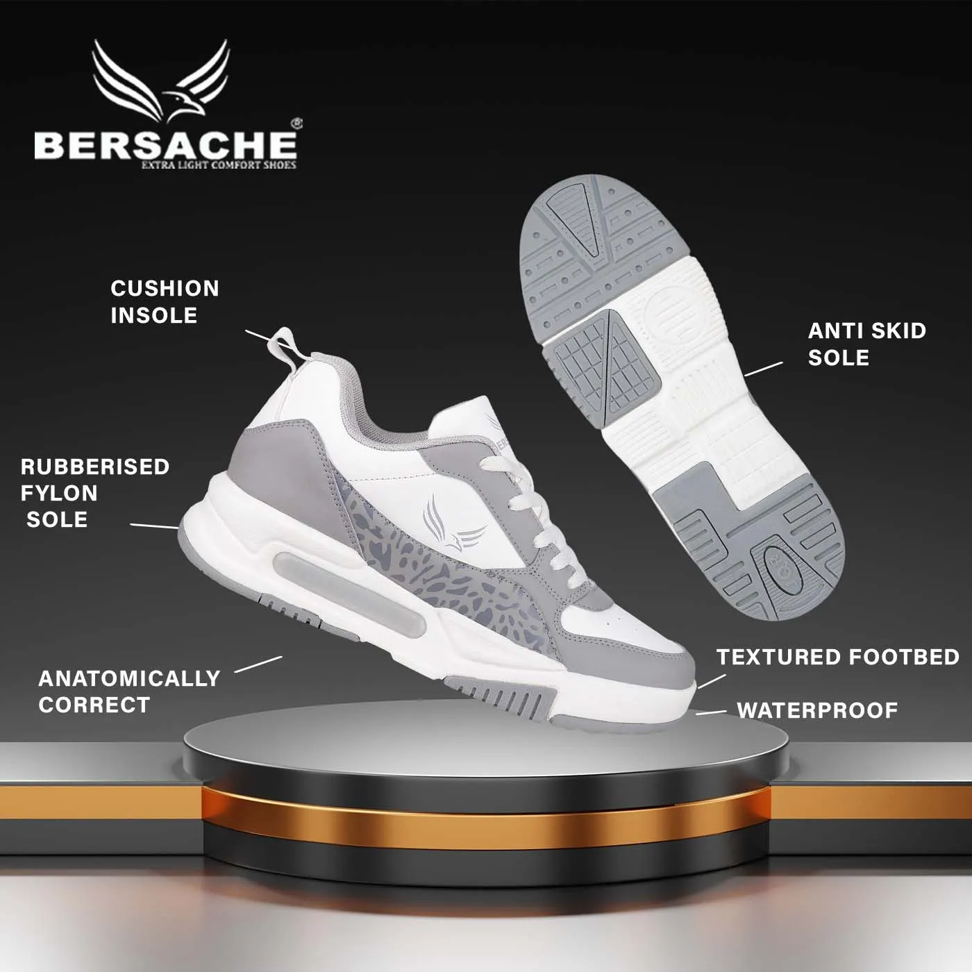 Quality Climbing Shoes Bersache Premium Sports ,Gym, Trending Stylish Running Shoes For Men (9142-Grey)