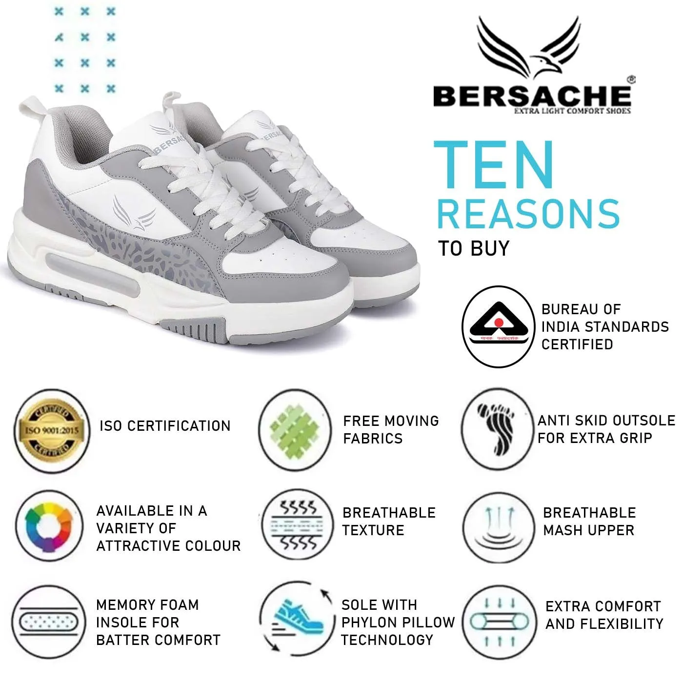 Bersache Premium Sports ,Gym, Trending Stylish Running Shoes For Men (9142-Grey) Sporty Hiking Shoes