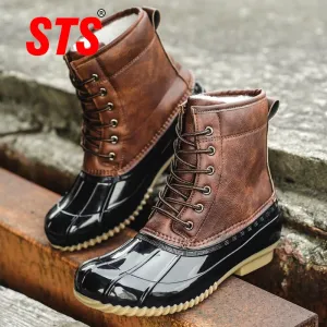 STS Women's Boots Lady Duck Boot With Waterproof Zipper Rubber Sole Women Rain Boots Lace Up Ankle Shoes Fur Winter Women Shoes Medical Waterproof Shoes
