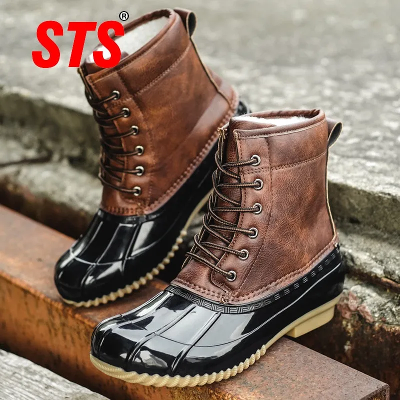 Best Waterproof Shoes For Walking All Day STS Women's Boots Lady Duck Boot With Waterproof Zipper Rubber Sole Women Rain Boots Lace Up Ankle Shoes Fur Winter Women Shoes
