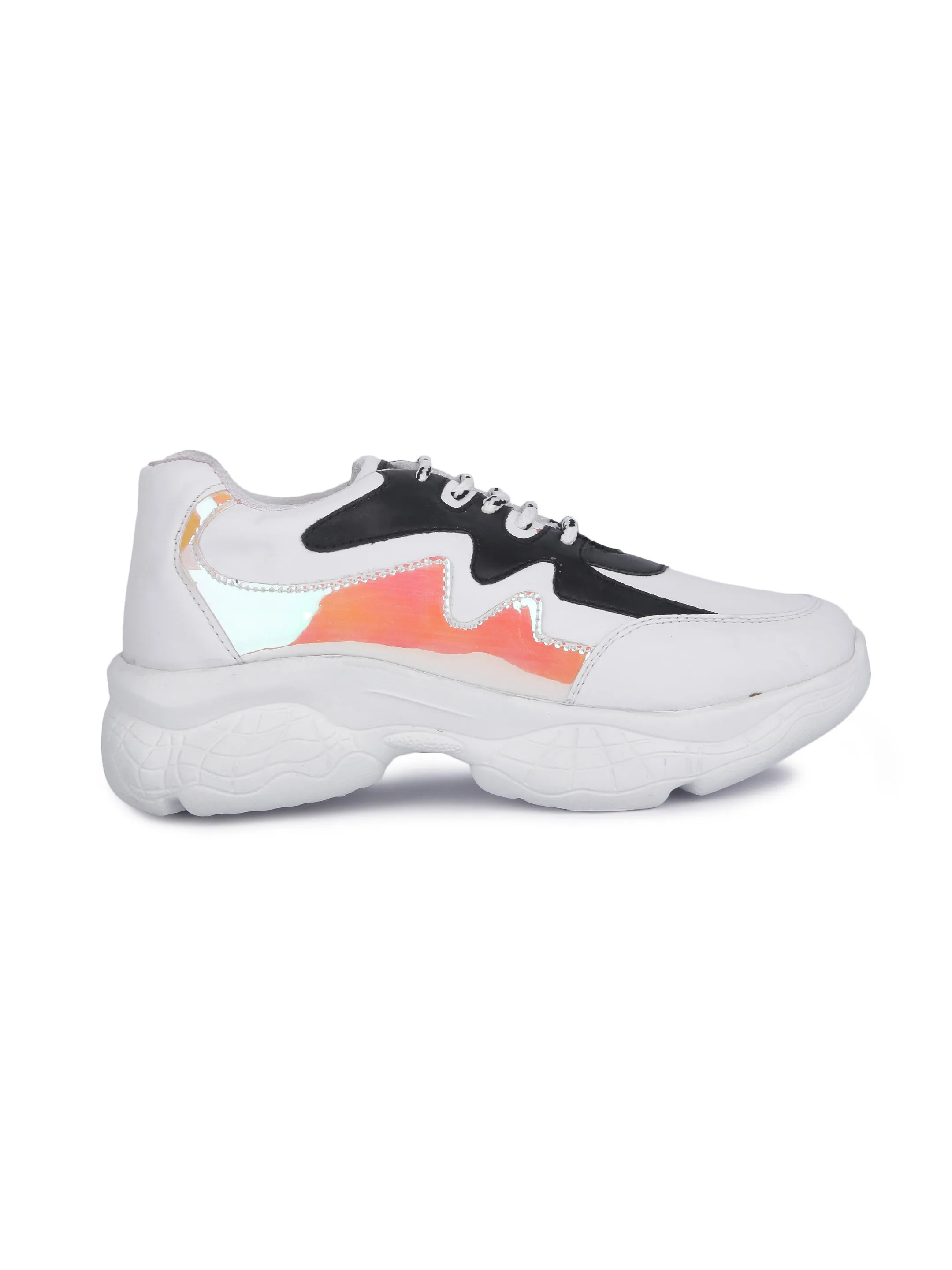 White Black & Chrome Thunder Casual Sneaker Sneakers Size 38