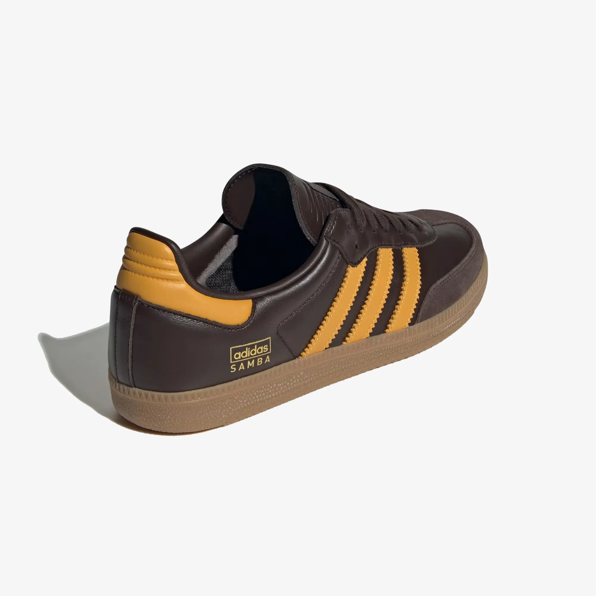 Adidas Vintage Leather Shoes Adidas Originals | SAMBA OG  { DARK BROWN/PRELOVED YELLOW F23/GUM