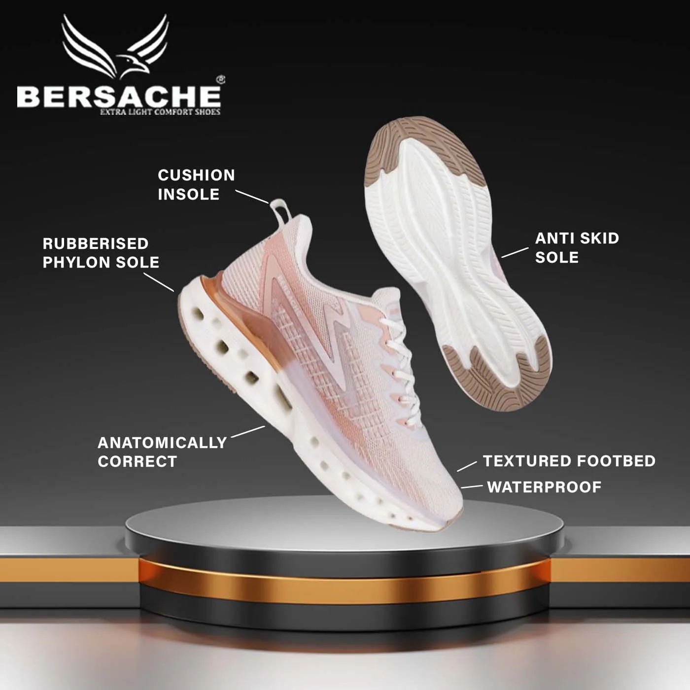 Bersache Premium Sports ,Gym, Trending Stylish Running Shoes For Men (9153-Brown) Charged Hiking Shoes