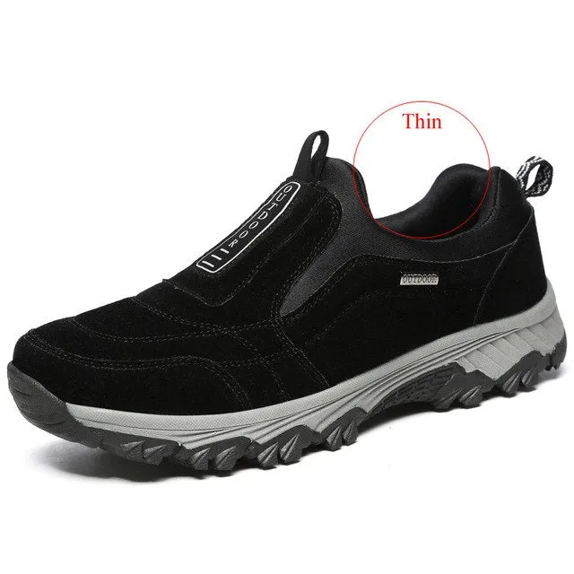 Winter Shoes Men Outdoor Casual Shoes Short Hiking Boots Leather Rubble Sole Mountain Shoes Low Fur Boots Men Trekking Footwear Hiking Shoes Beginner