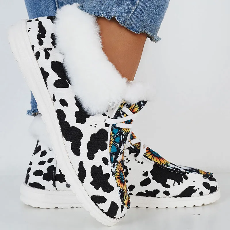 Winter Warm Flat Shoes Faux Fur Plush Lined Non Slip Boots Monk Strap Shoes Casual