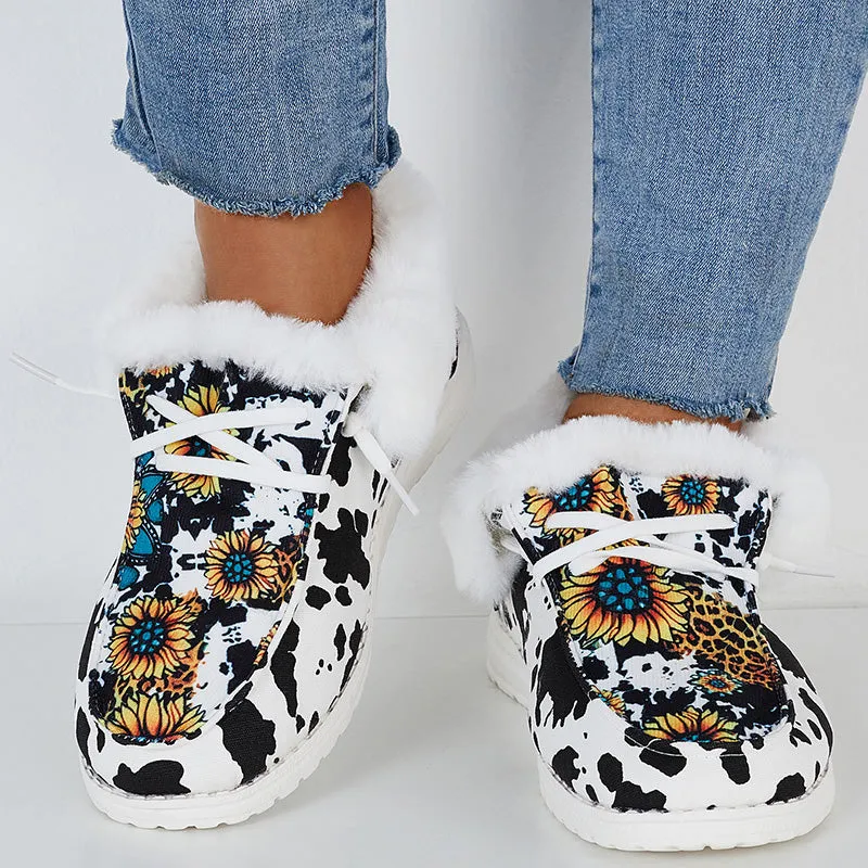 Winter Warm Flat Shoes Faux Fur Plush Lined Non Slip Boots Women Shoes Casual