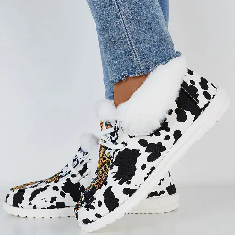 Winter Warm Flat Shoes Faux Fur Plush Lined Non Slip Boots Cairo Low Leather Casual Shoes