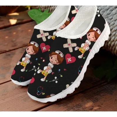 Women 3D Nurse Cartoon Print Flat Shoes Flat Shoes Dsw