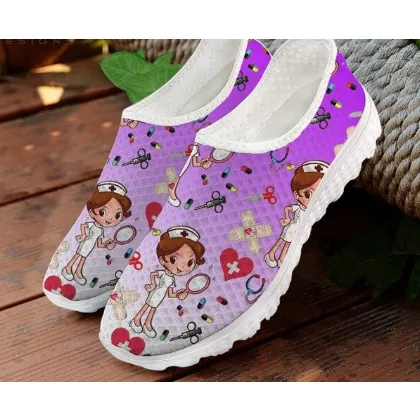 Cute Flat Shoes Women 3D Nurse Cartoon Print Flat Shoes