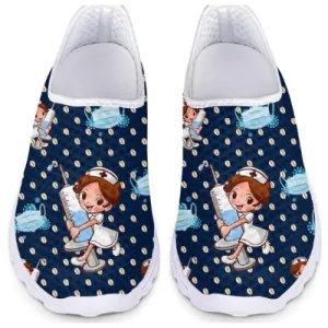Sheer Flats Shoes Women 3D Nurse Cartoon Print Flat Shoes