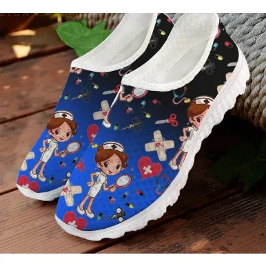Packable Flat Shoes Women 3D Nurse Cartoon Print Flat Shoes