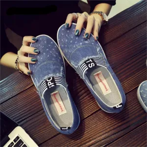 Casual Winter Shoes With Jeans Women Denim Flats Casual Jeans Shoes