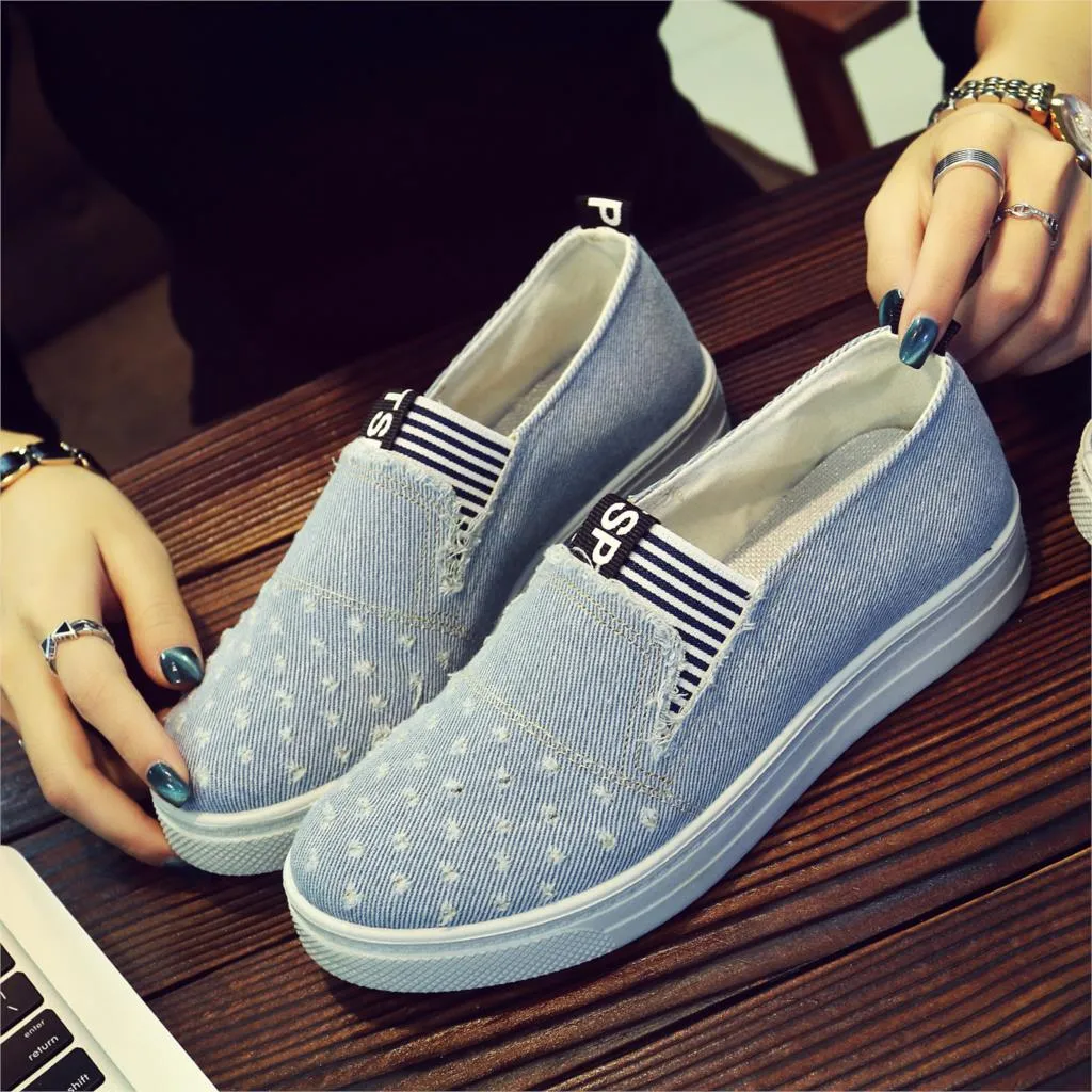 Fashion Sneaker Casual Shoes Women Denim Flats Casual Jeans Shoes
