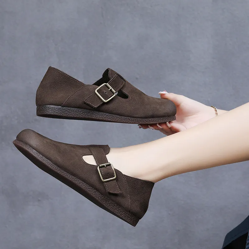 Women Retro Flat Buckle Slip On Shoes Size 12 Flat Shoes