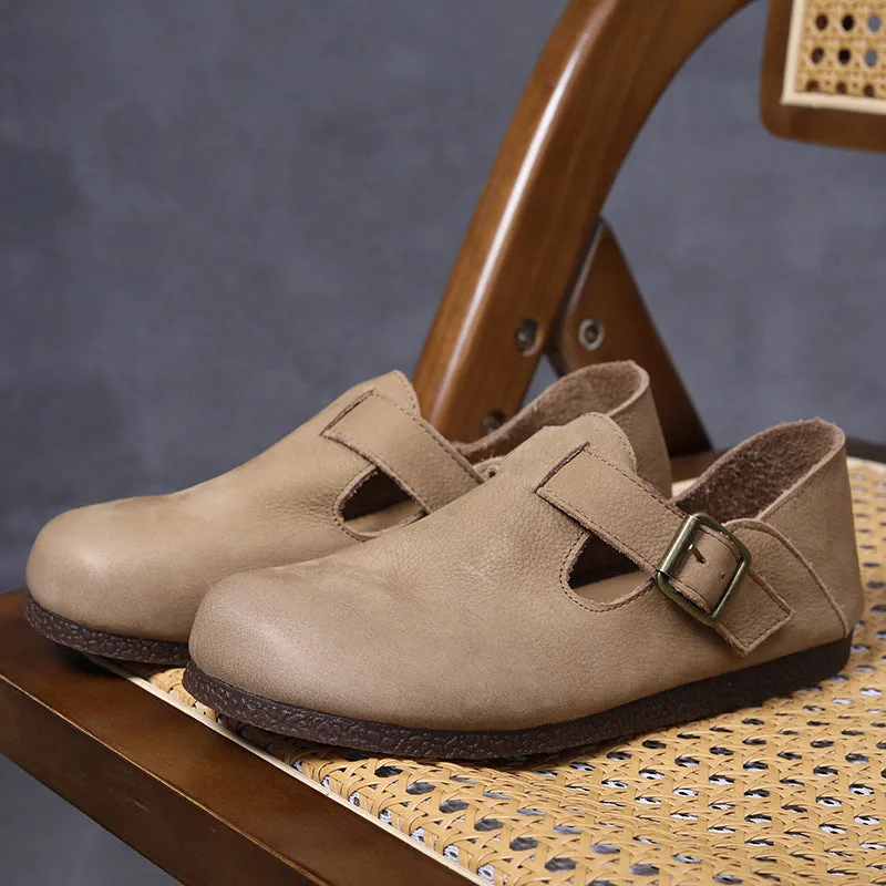 Women Retro Flat Buckle Slip On Shoes Best Flat Squat Shoes